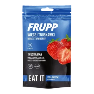 100 procentų natūralios liofilizuotos braškės, be pridėtinio cukraus, natūraliai saldžios