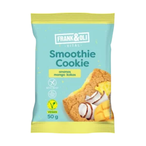 Avižinių dribsnių sausainis su kokosų, ananasų ir mangų įdaru. Be pridėtinio cukraus, pagamintas tik iš natūralių ingredientų | Frank & Oli
