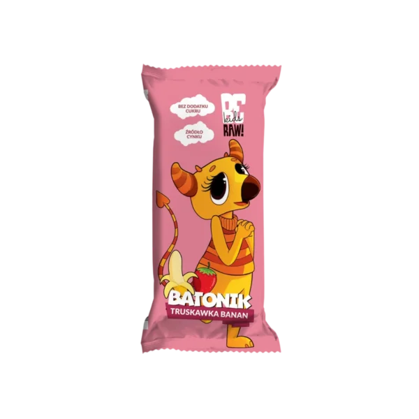 Braškių ir bananų batonėlis vaikams, be pridėtinio cukraus