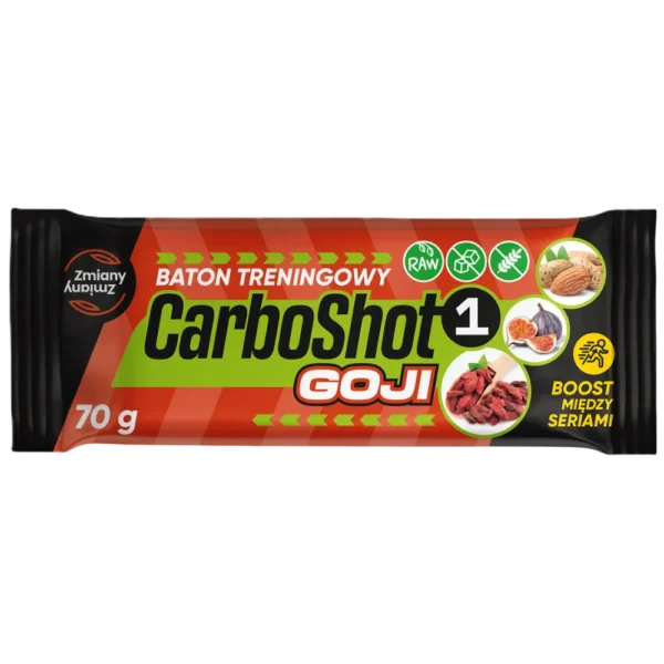 Energetinis batonėlis su goji uogomis. Pagamintas iš netūralių ingredientų, be pridėtinio cukraus, saldiklių, konservantų ir kitų dirbtinių priedų