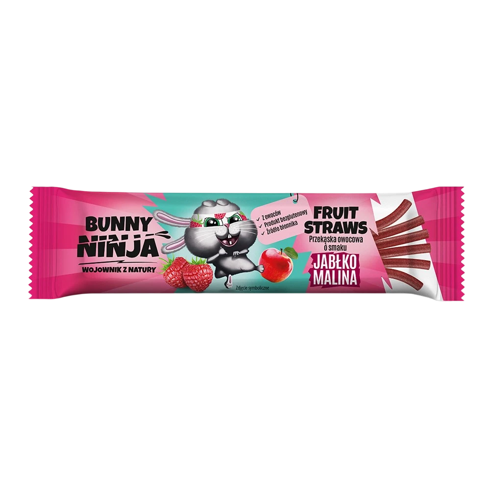 Bunny ninja obuolių ir aviečių šiaudeliai be pridėtinio cukraus. Skirta vaikams