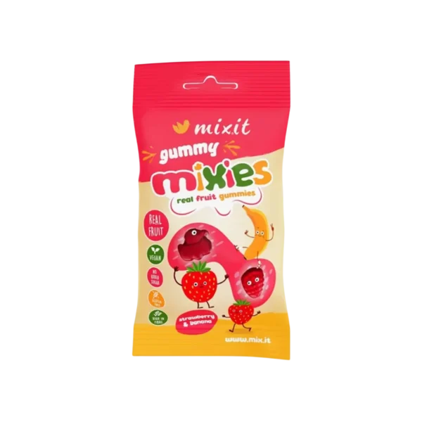 Braskiu-ir-bananu-skonio-guminukai Braškių ir bananų skonio guminukai pagaminti tik iš natūralių ingredientų, be pridėtinio cukraus