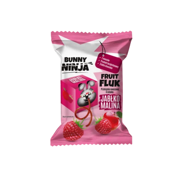 Obuolių ir aviečių šiaudeliai bunny ninja, be pridėtinio cukraus ir saldiklių