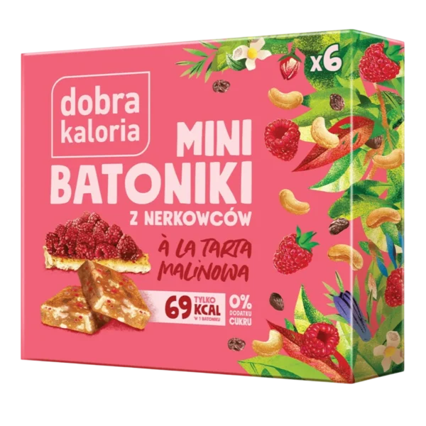 mini-riesutu-batoneliai-su-avietėmis Dobra Kaloria - batonėliai su avietėmis, pagaminti tik iš natūralių ingredientų, be pridėtinio cukraus ir konservantų. Užkandis vaikams