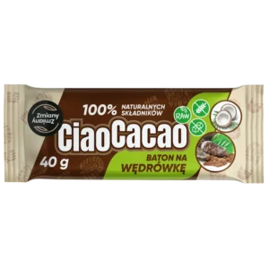 Kakavinis batonėlis su kokosais, pagamintas tik iš natūralių ingredeintų, be pridėtinio cukraus