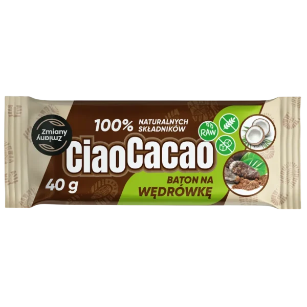 Kakavinis batonėlis su kokosais, pagamintas tik iš natūralių ingredeintų, be pridėtinio cukraus