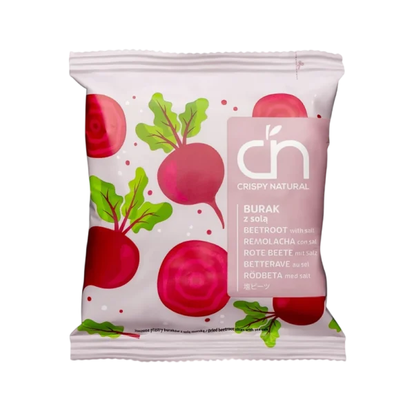 Burokėlių traškučiai su jūros druska, be pridėtinių riebalų ir cukraus. Natūralus ir sveikas užkandis vietoje tradicinių traškučių