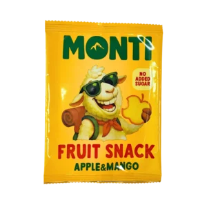 Obuolių ir mangų vaisių užkandis be pridėtinio cukraus