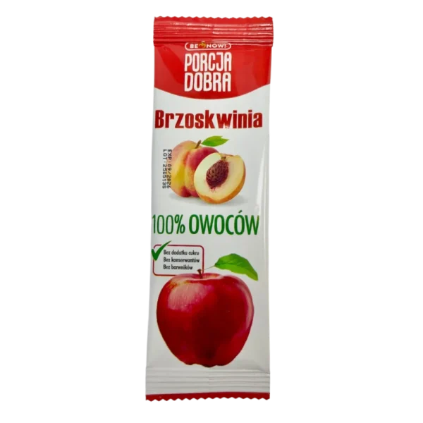 Obuoliu ir persiku juostele pagaminta is naturaliu ingredientu ir be pridetinio cukraus