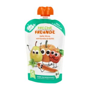 Obuolių, kriaušių, morkų ir moliūgų tyrelė be pridetinio cukraus, vaikams nuo 12 mėnesių