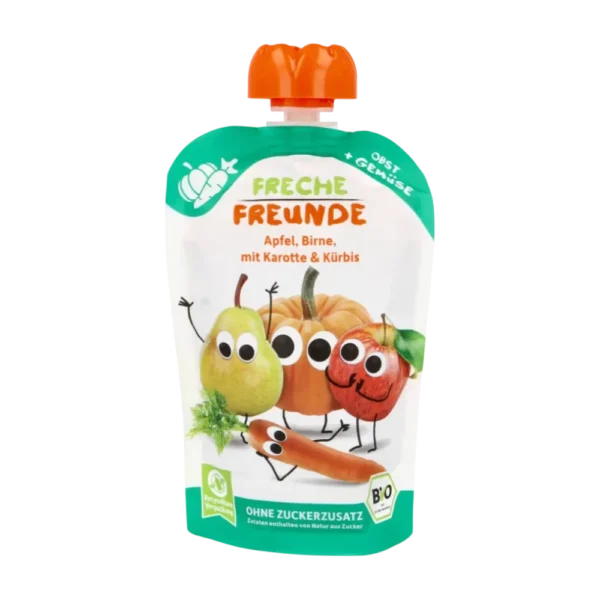 Obuolių, kriaušių, morkų ir moliūgų tyrelė be pridetinio cukraus, vaikams nuo 12 mėnesių