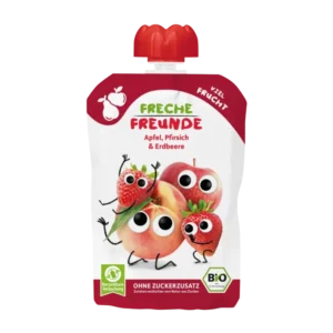 Obuoliu, braskiu ir persiku tyrele kudikiams. pagaminta be pridetinio cukraus ir konservantu. Tik is 100 procentu naturaliu vaisiu