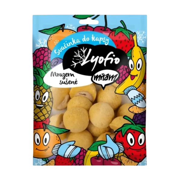 Anakardziai-su-liofilizuotais-mangais Natūralus užkandis iš dviejų ingredientų - anakardžių riešutų ir mangų. Be pridėtinio cukraus ir konservantų.