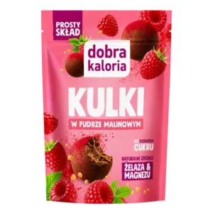 Dobra Kaloria datulių rutuliukai su avietėmis. Pagaminti be pridėtinio cukraus ir saldiklių