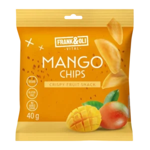 Mangų traškučiai Frank & Oli. pagaminti iš natūralių ingredientų, be pridėtinio cukraus ir saldiklių